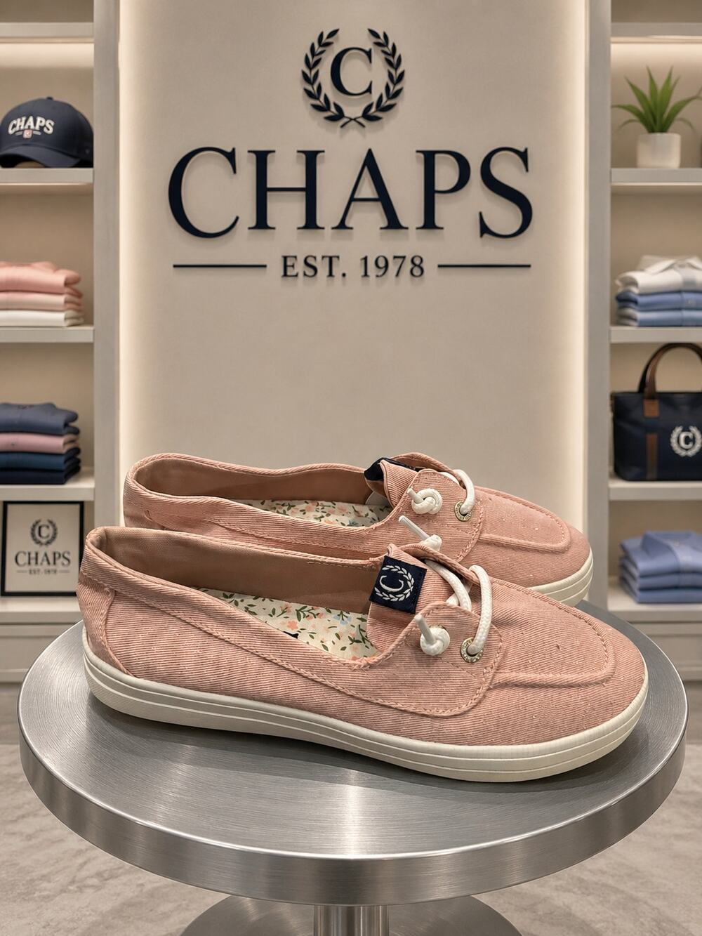 Chaps Piper Pink Sparkle Canvas Boat Shoes Sneakers Sz 6 EU 36 NWOB
